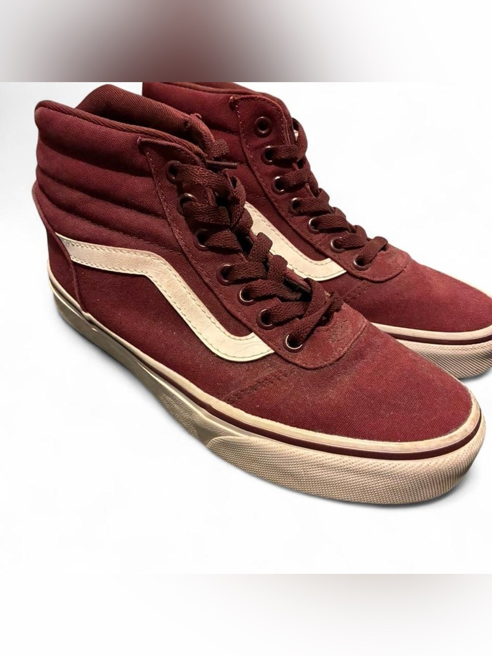 Vans Burgundy High-Top Sneakers with White Stripe